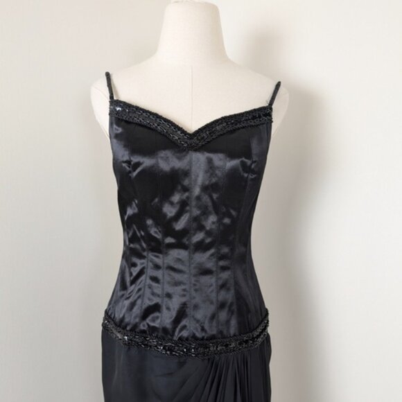 80s does 20s Midi Dress Asymmetrical Drop Waist Chiffon Beading Vneck - Picture 2 of 16